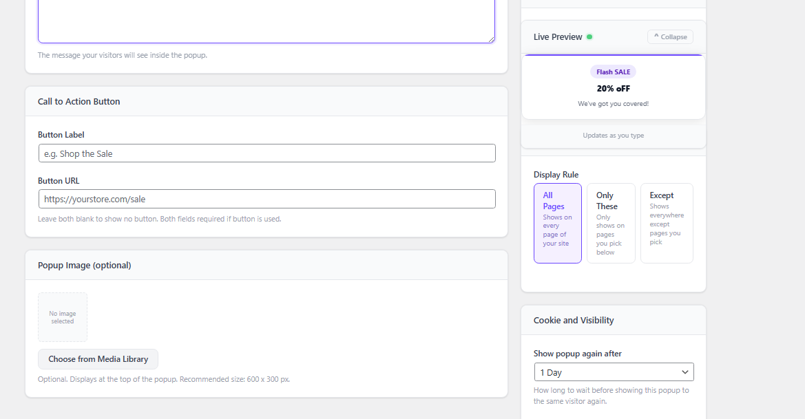 Murls Smart Popups Display Rule — All Pages, Only These, or Except with WooCommerce page detection